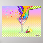 POSTER SIXTIES POP ART STYLE MARTINI<br><div class="desc">Le Martini va Pop Art avec du verre de martini pop art de style rétro juste éclatant avec des graphiques fluides et colorés de style années 60 comme le flair de dessin animé du sous-marin jaune. Un martini contemporain obtient un petit remake de la puissance des fleurs et quelques garnitures...</div>