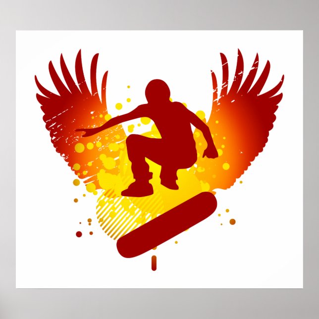 Poster skateboard hi-fi. coucher de soleil s'estompe. (Devant)