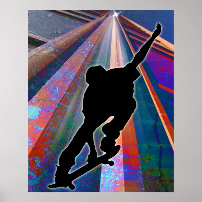 Poster Skateboard sur un rayon de construction (Devant)