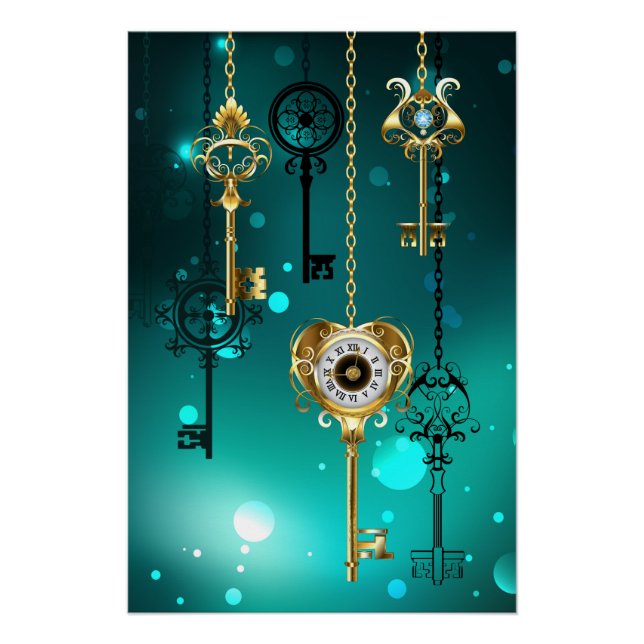 Poster Skeleton Keys on Green Background (Devant)