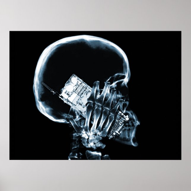 POSTER SKELETON X-RAY AU TÉLÉPHONE - BLEU (Devant)