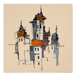 Poster Sketch du village italien