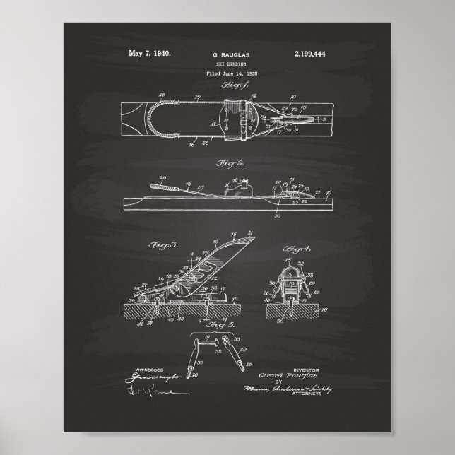 Poster Ski Binding 1940 Patent Art - Chalkboard (Devant)