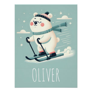 Poster Ski capricieux ours polaire mignon personnalisé