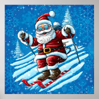 Poster Skiing Père Noël