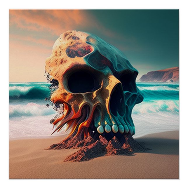 Poster Skull on the beach (Devant)