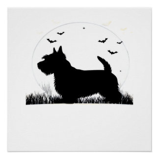 Poster Skye Terrier Dog � Halloween Moon Silhouette Class