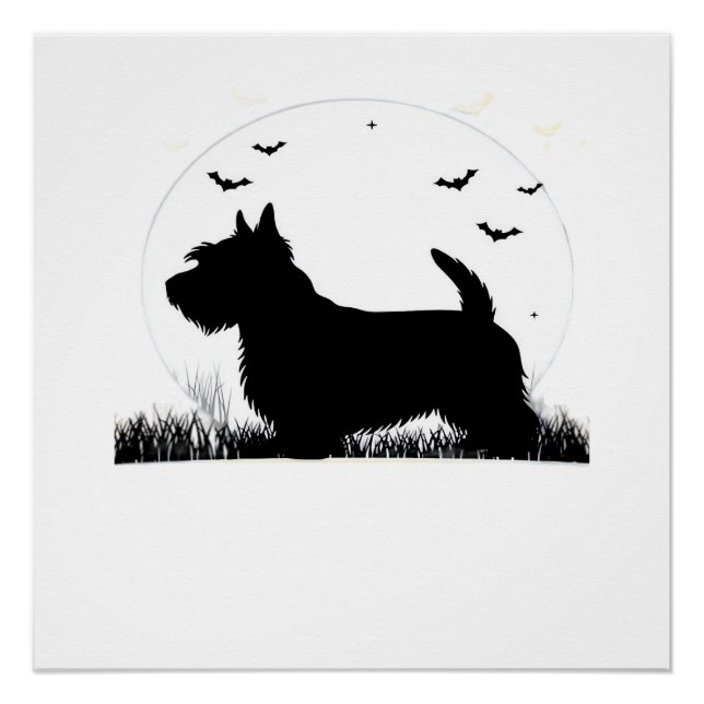 Poster Skye Terrier Dog � Halloween Moon Silhouette Class (Devant)