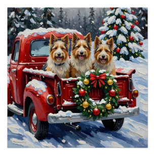 Poster Skye Terrier Noël Camion Rouge Fêtes