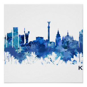 Poster Skyline bleu Kiev Ukraine