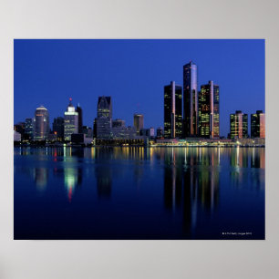 Poster Skyline de Détroit la nuit