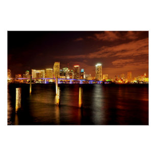 Poster Skyline de Miami la nuit, Floride