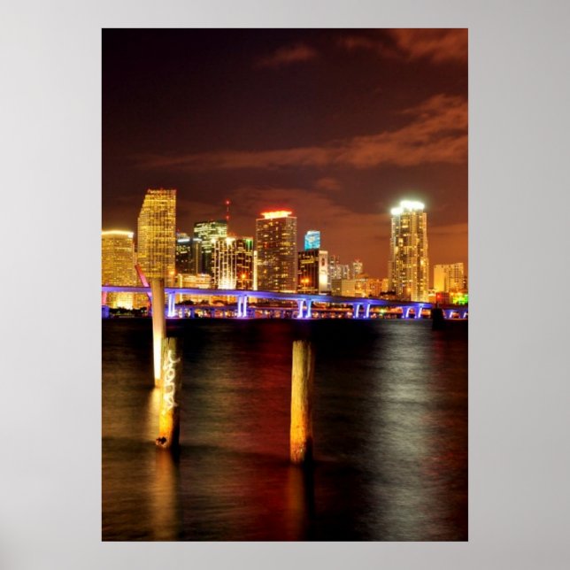 Poster Skyline de Miami la nuit, Floride (Devant)