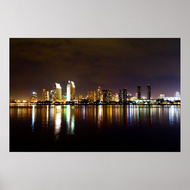 Poster Skyline de nuit San Diego (Devant)
