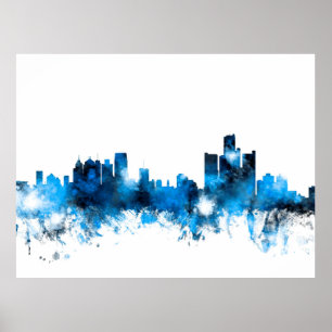 Poster Skyline Detroit Michigan