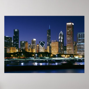 Poster Skyline du centre-ville de Chicago la nuit