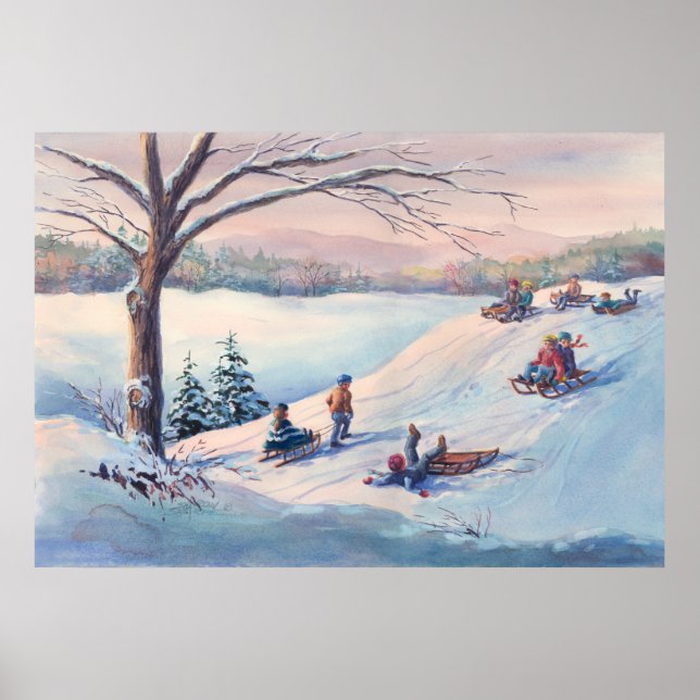 Poster SLEDS, ENFANTS & NEIGE par SHARON SHARPE (Devant)