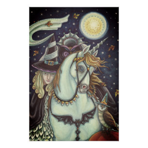 POSTER SLEEPER HOLLOW WITCH UNICORN OWL, HALLOWEEN IMAGIN
