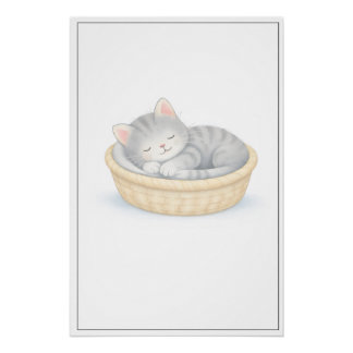 Poster Sleeping Kitten Illustration – Premium Nursery Wal