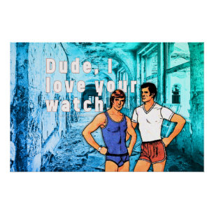 Poster SlipperyJoe sous-vêtements deux hommes dessin aban