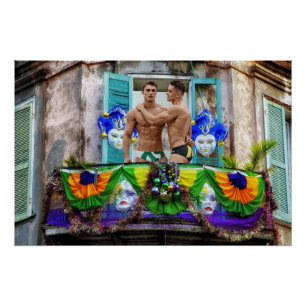 Poster SlipperyJoe's Mardi Gras Hommes violet or vert bal