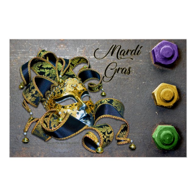 Poster SlipperyJoe's Mardi Gras Masque violet or vert bl (Devant)