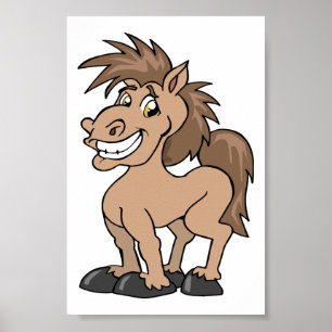 Poster Smiling Cartoon Pony Silly Horse Equine Theme