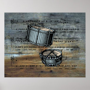 Poster Snare Drums ~ Sheet Music On Barnwood Arrière - pl