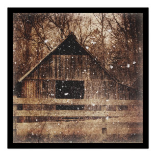 Poster Snow Country rural Old Barn