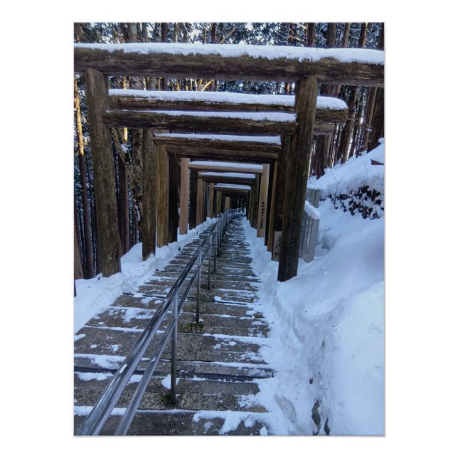 Poster Snow-Covered Torii Path in a Remote Mountain Shrin (Devant)