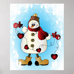 Poster Snowman aux Coeurs rouges de Noël