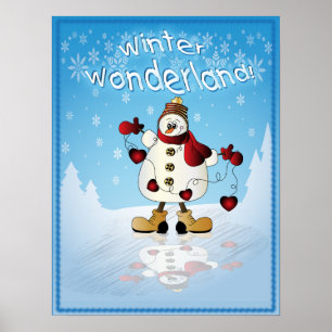 Poster Snowman aux Coeurs rouges de Noël