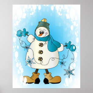 Poster Snowman avec Flèches de neige de Noël bleues