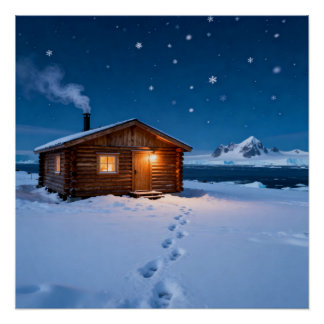 Poster Snowy Log Cabin