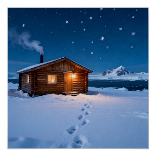 Poster Snowy Log Cabin (Devant)