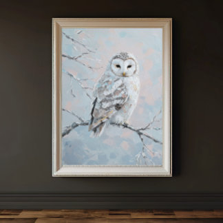 Poster Snowy Owl on Winter Branch – Tranquil Nature Art