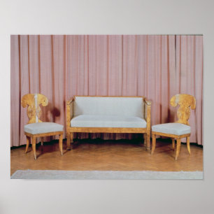 Poster Sofa and two chairs, Karelian birch, 1810-20