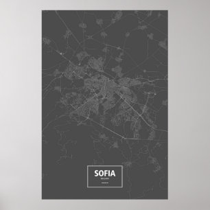 Poster Sofia, Bulgarie (blanche sur le noir)