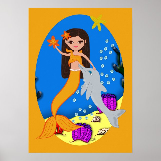 Poster Sofia l'affiche de la sirène orange et du dauphin (Devant)
