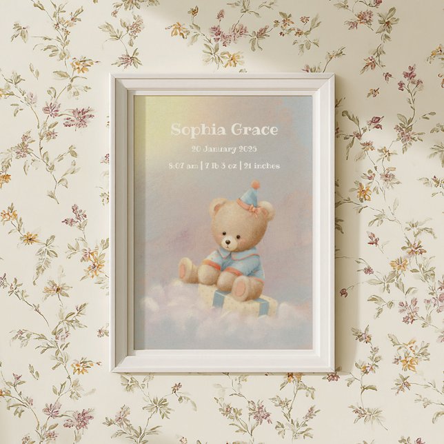 Poster Soft Cute Teddy Bear Détails de naissance (Créateur téléchargé)