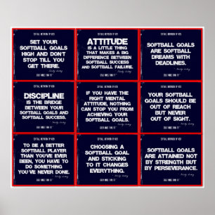 Poster Softball 9 Quote Collage en rouge, blanc et bleu