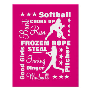 Poster Softball Girls Sports Terminoligy Mots Typographie