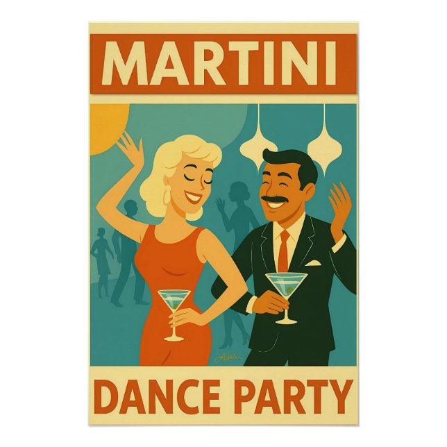 Poster Soirée Dansante Martini du Milieu de Siècle (Devant)