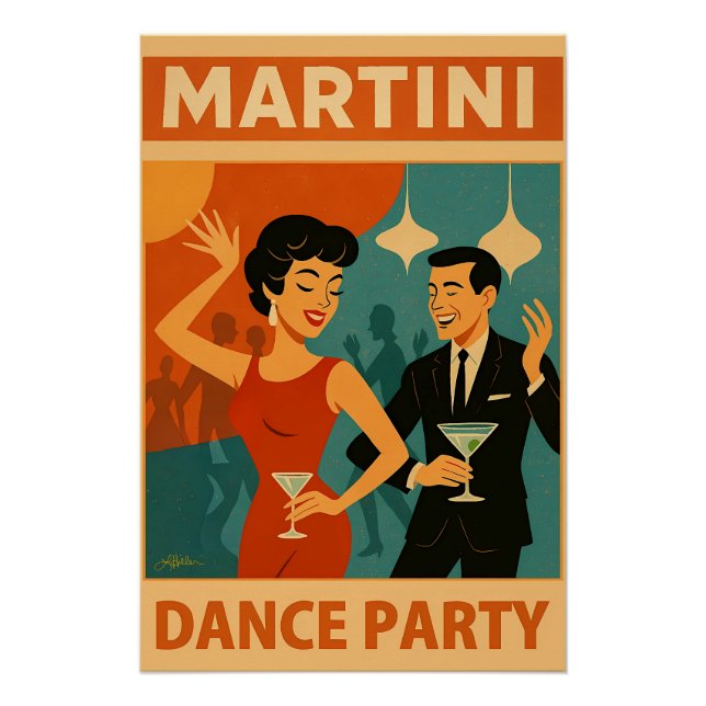 Poster Soirée Dansante Martini du Milieu du Siècle (Devant)