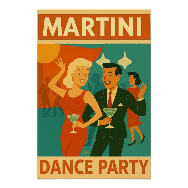 Poster Soirée Dansante Martini du Milieu du Siècle (Devant)