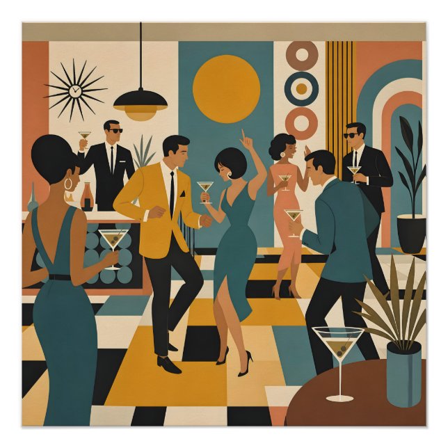 Poster Soirée Dansante Martini du Milieu du Siècle (Devant)