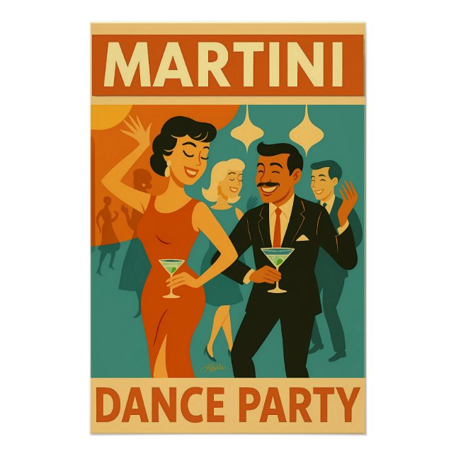Poster Soirée Dansante Martini Milieu du Siècle (Devant)