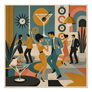 Poster Soirée de danse de cocktail Martini Hippie du mili