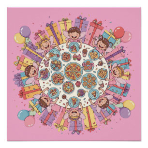 Poster Soirée Fée à thème rose pour enfants