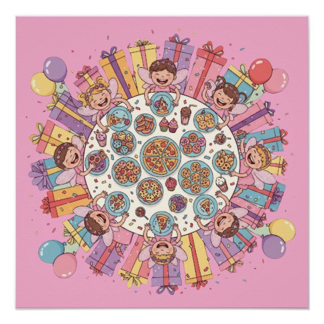 Poster Soirée Fée à thème rose pour enfants (Devant)